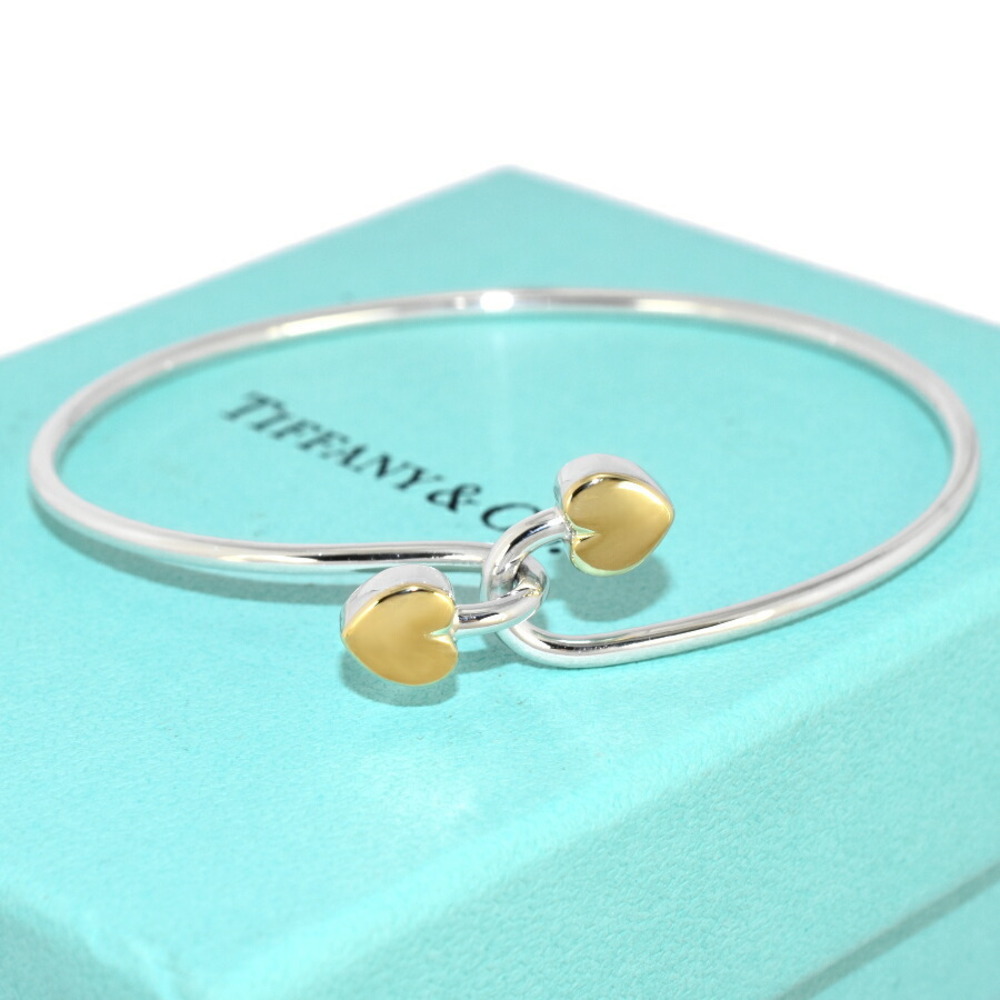 Tiffany Solid Double Heart Bangle Bracelet Silver… - image 1